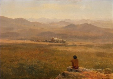 THE LOOKOUT American Albert Bierstadt western Indians Oil Paintings